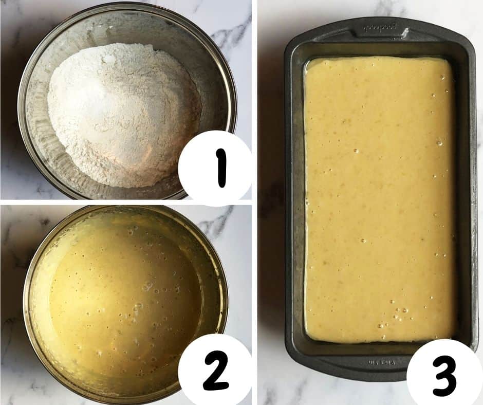 step by step guide for how to make honey and buttermilk banana bread