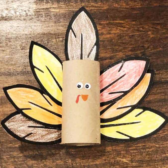 Thanksgiving Turkey Feathers Craft (a toilet paper tube turkey craft for preschoolers). 