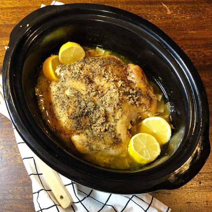 Lemon and Garlic Whole Chicken in a crockpot