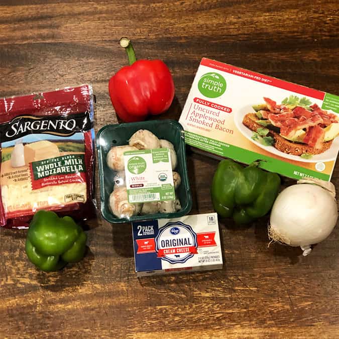 The ingredients needed to make Bacon Stuffed Bell Peppers.