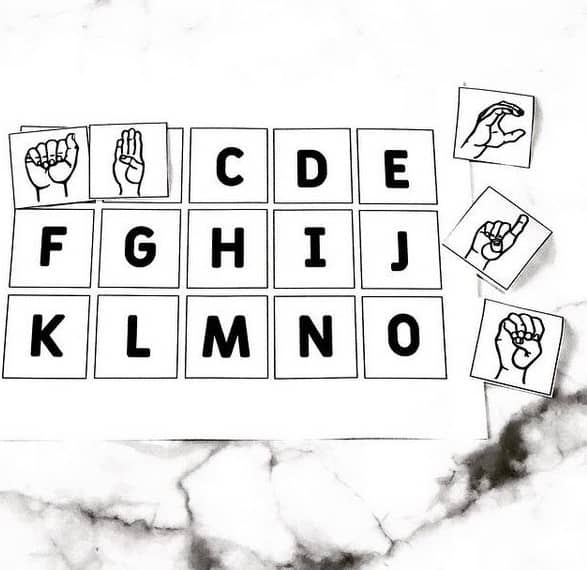 ASL Printable for ABCs (letters to be matched with the corresponding sign)