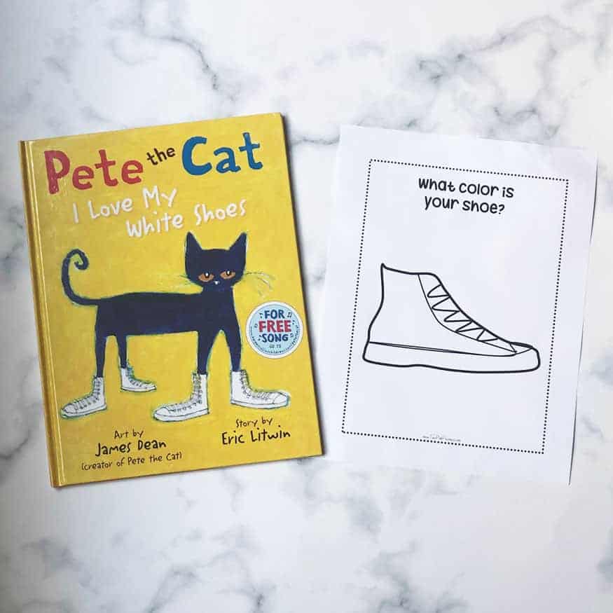 PETE THE CAT SHOES PRINTABLE with the book Pete the Cat I Love my White Shoes.