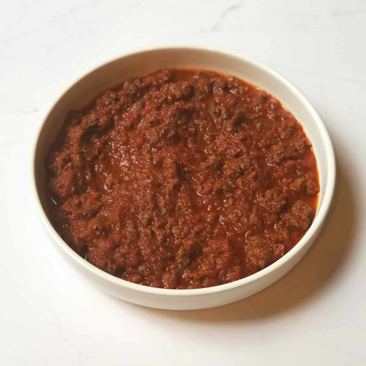 Copycat McAlister's Chili in a white bowl. 