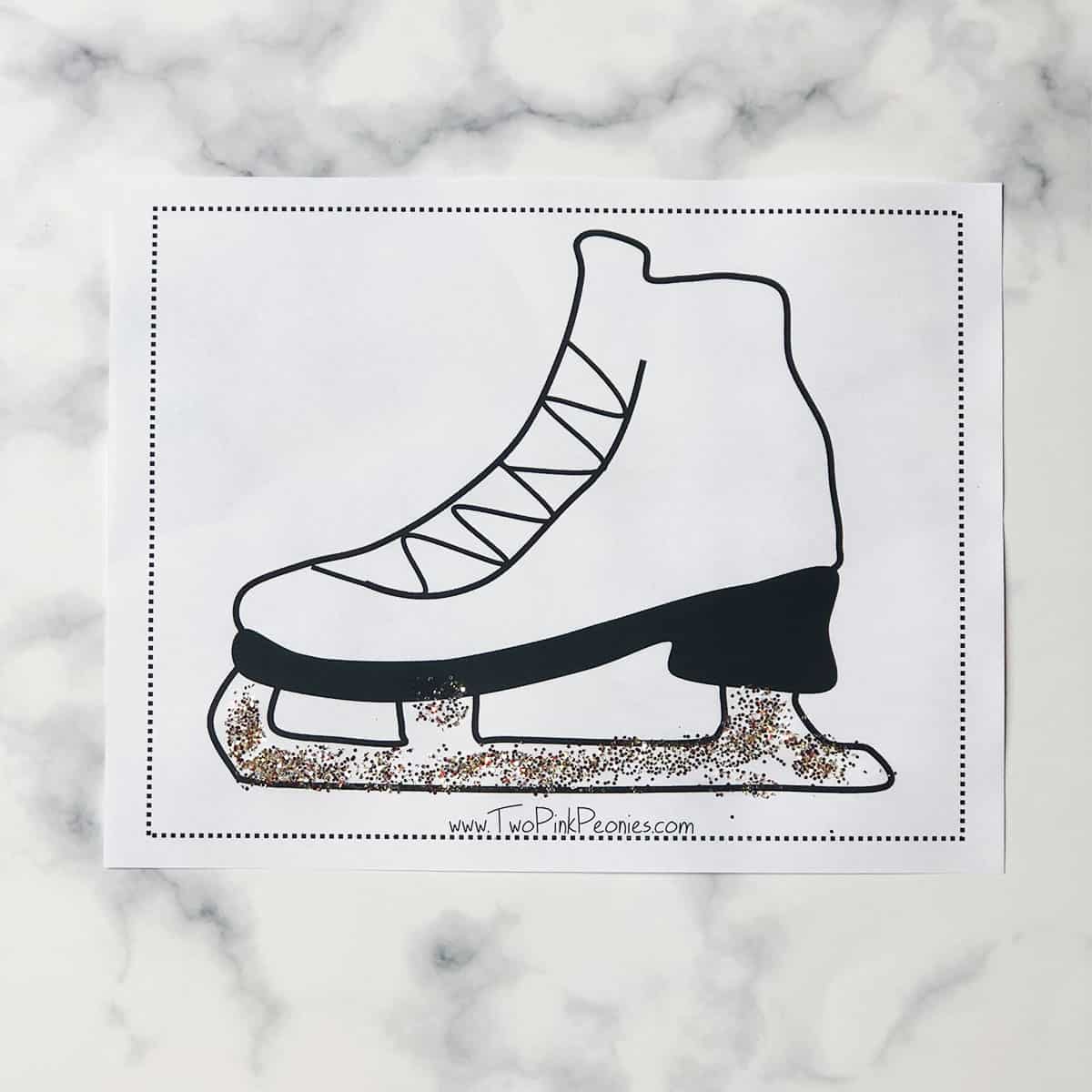The ice skate printable with glitter on it.