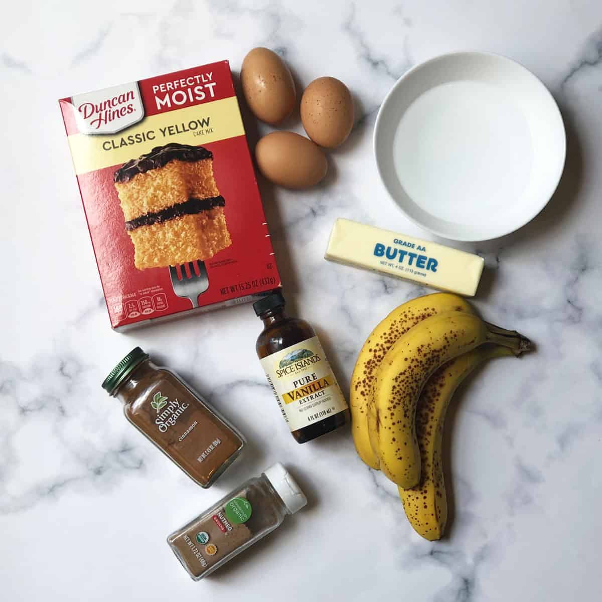 ingredients needed to make yellow cake mix banana bread