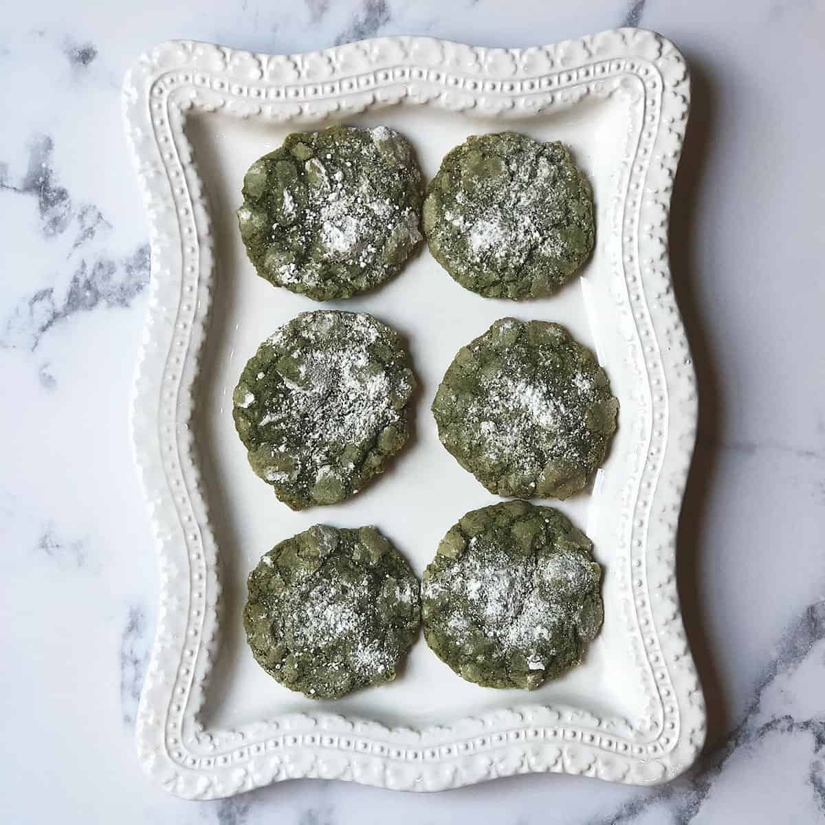 Matcha Crinkle Cookies on a tray