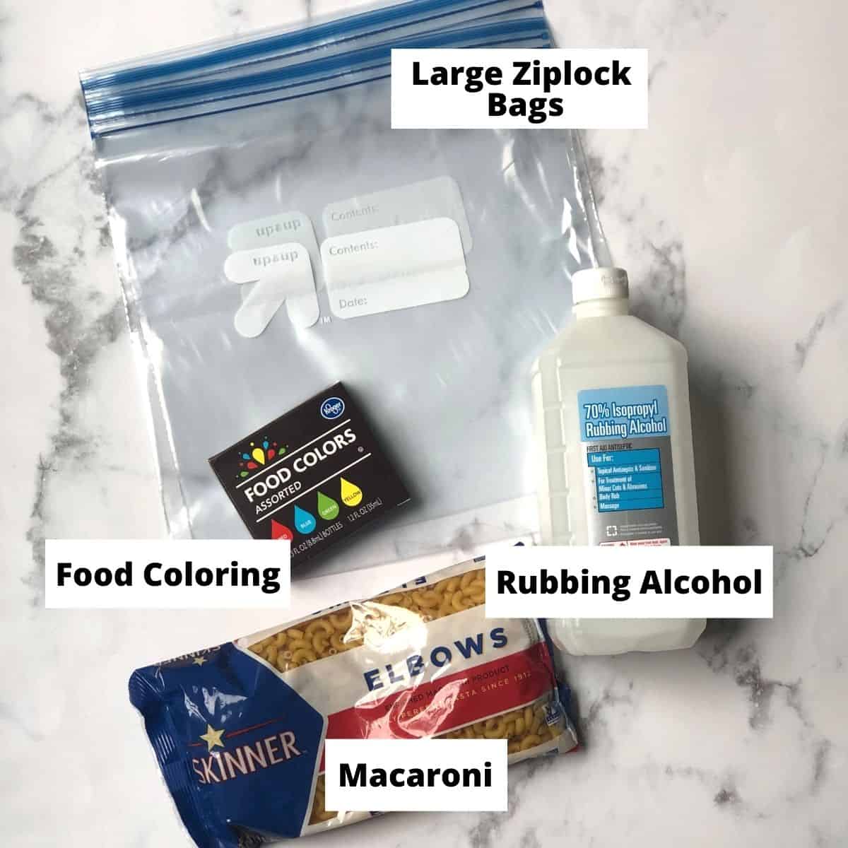 supplies needed to dye macaroni 