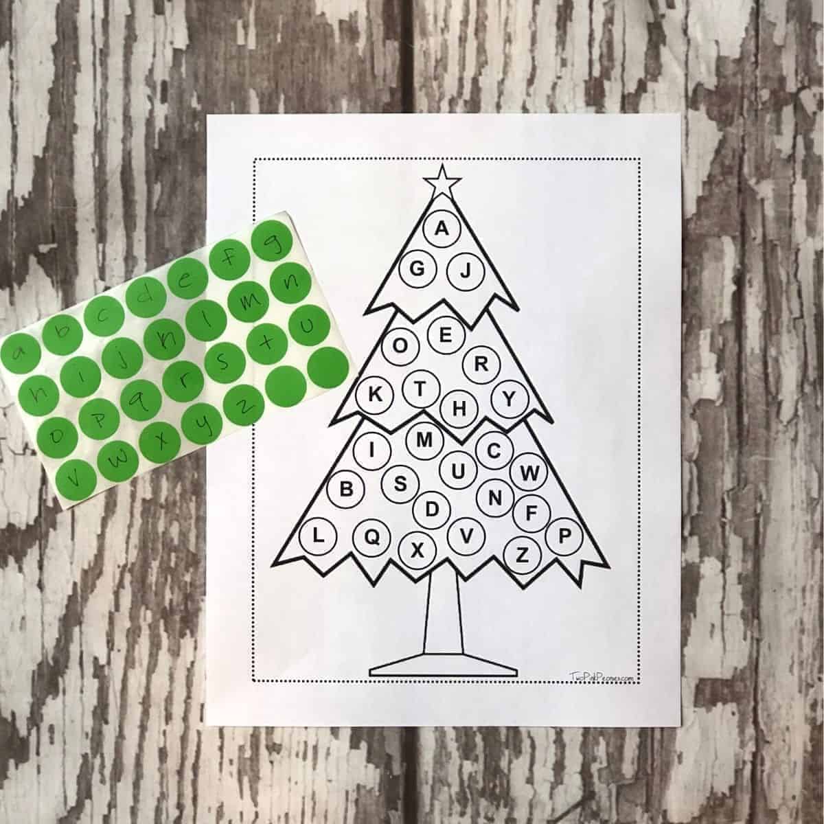 Christmas alphabet activity printable with dot stickers