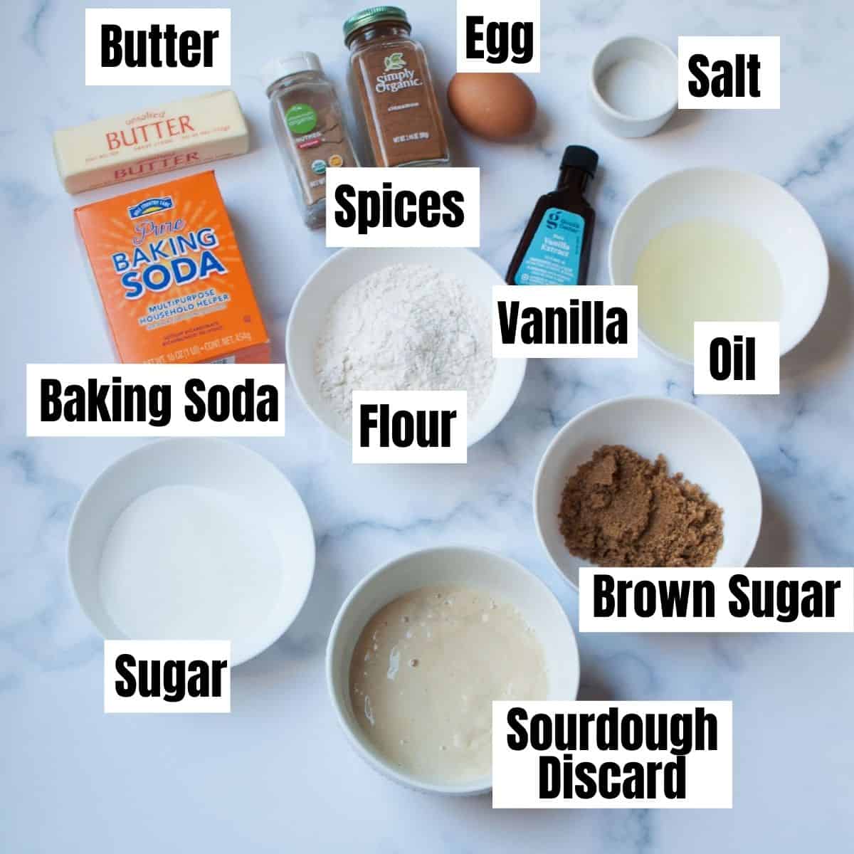 ingredients needed to make Sourdough Discard Coffee Cake