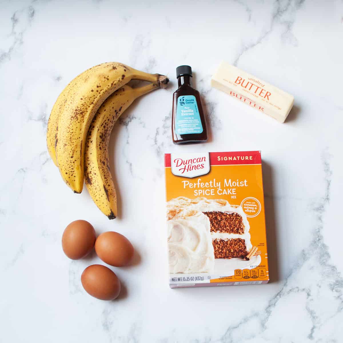 ingredients needed to make spice cake banana bread