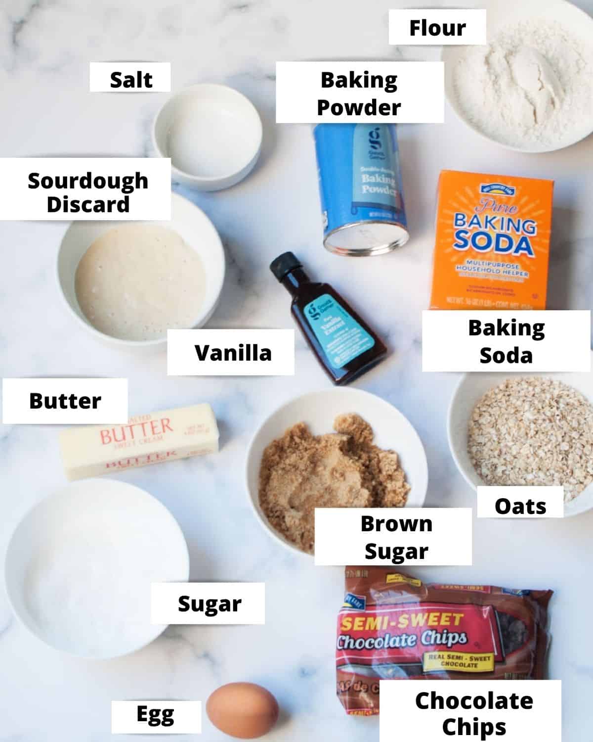 ingredients needed to make sourdough discard oatmeal cookies