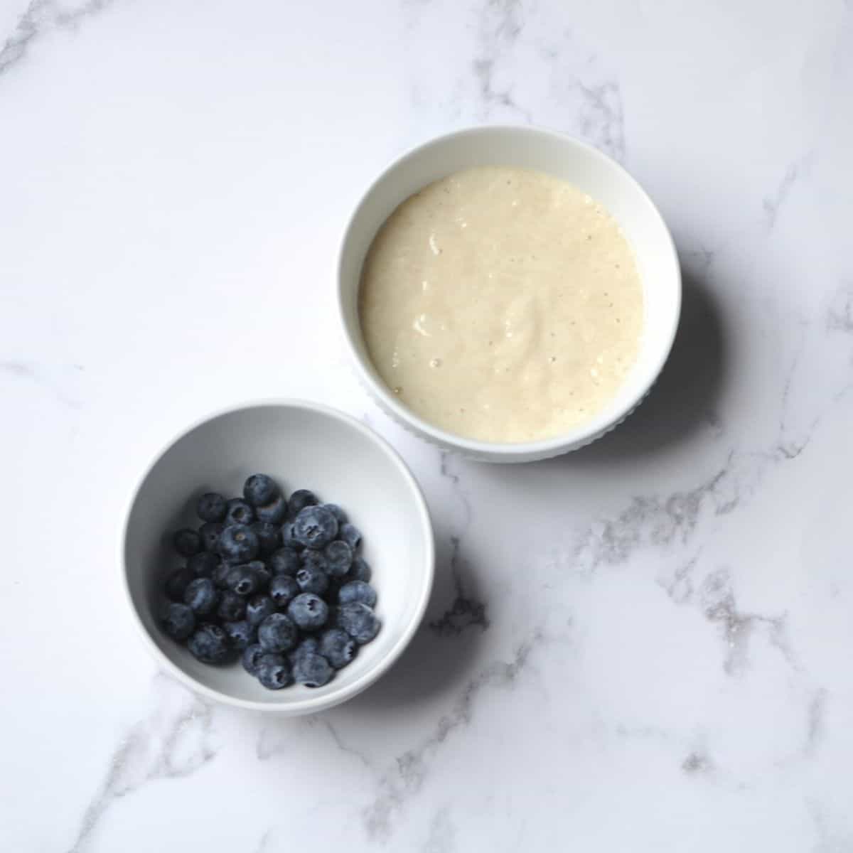 Sourdough Starter in a bowl next to a bowl of Blueberries