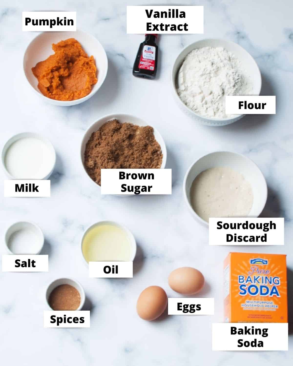 ingredients needed to make Sourdough Discard Pumpkin Muffins