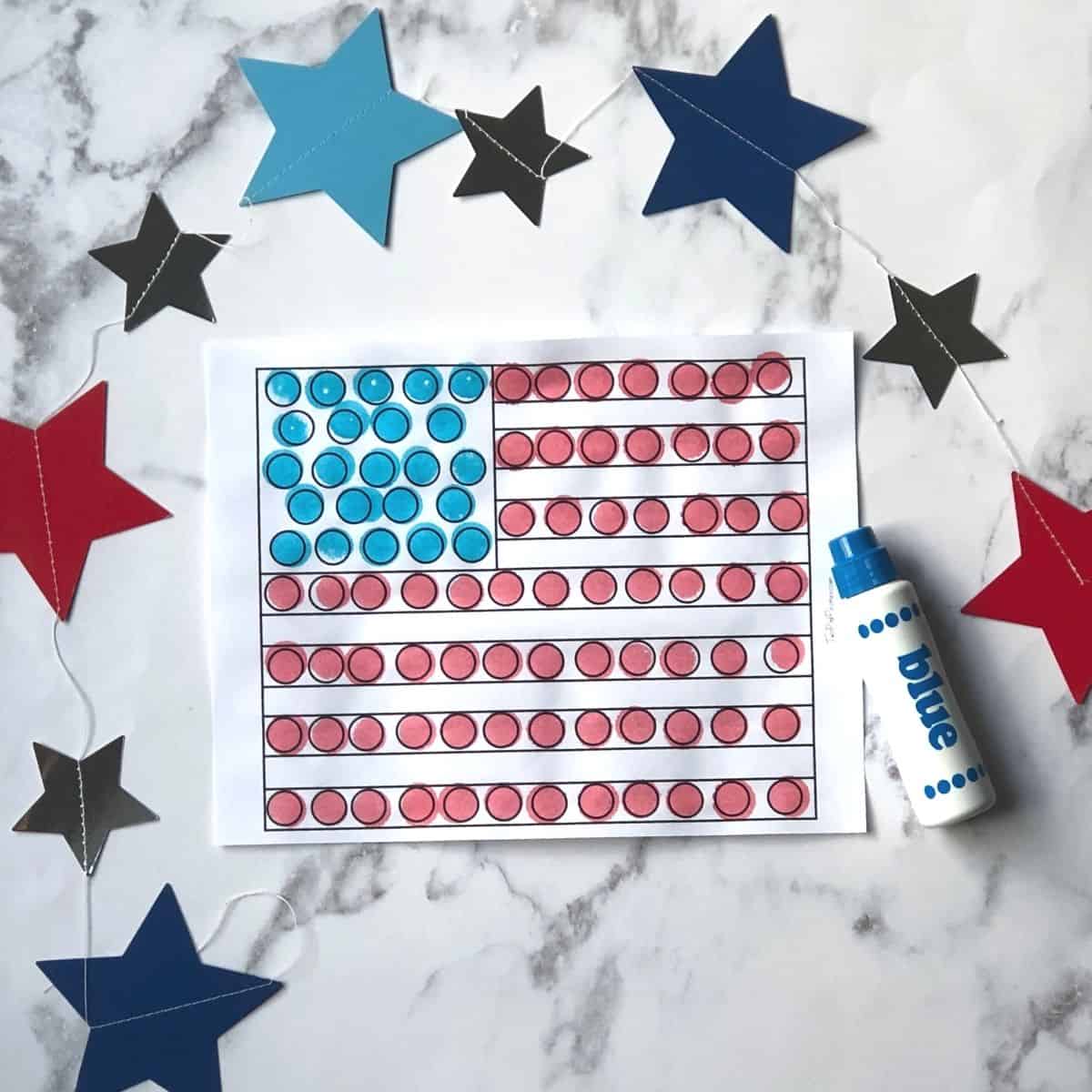 American Flag Dot Marker Printable with a blue dot marker